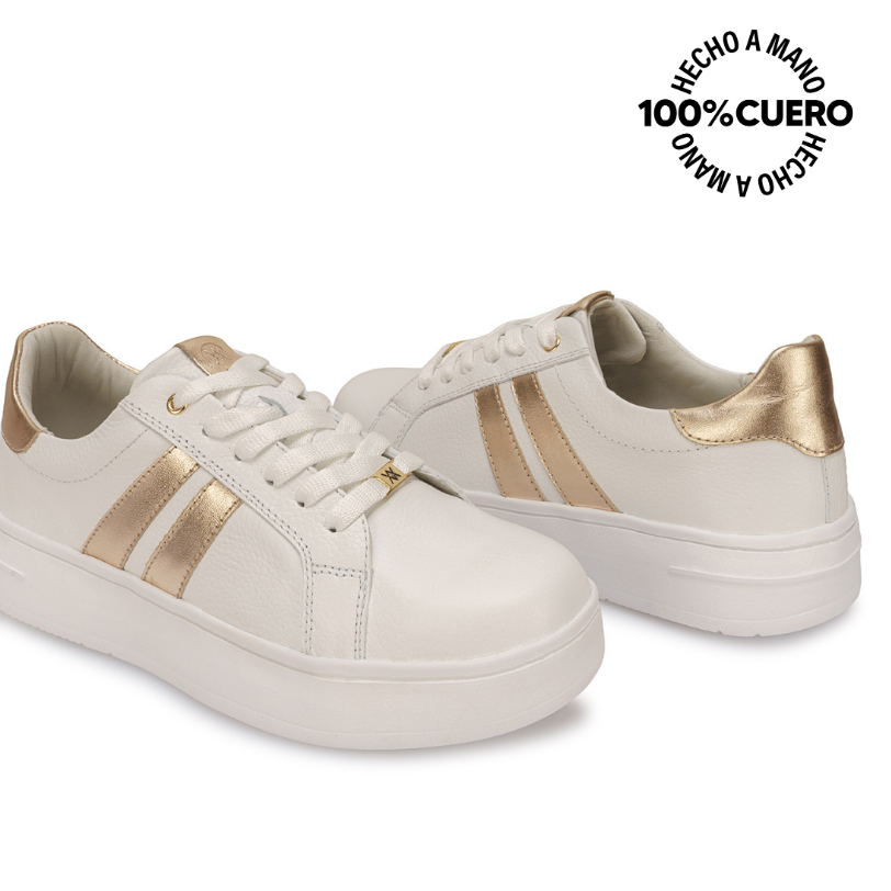 ZAPATILLA CASUAL REC-2514 BLANCO/DORADO VIALE CUERO - 2