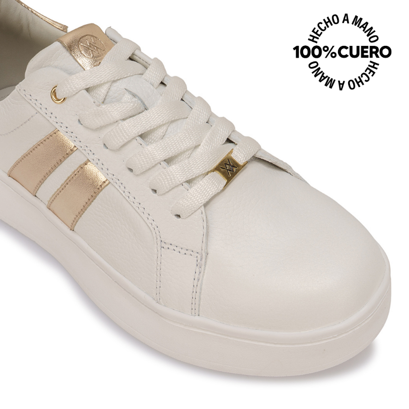 ZAPATILLA CASUAL REC-2514 BLANCO/DORADO VIALE CUERO - 3