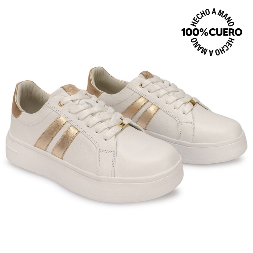 ZAPATILLA CASUAL REC-2514 BLANCO/DORADO VIALE CUERO - 4