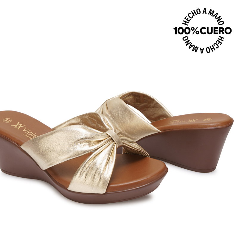 SANDALIA SLIDE CASUAL ECO-2605 DORADO VIALE CUERO - 2