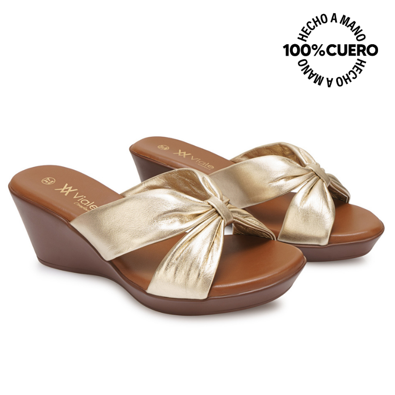SANDALIA SLIDE CASUAL ECO-2605 DORADO VIALE CUERO - 4