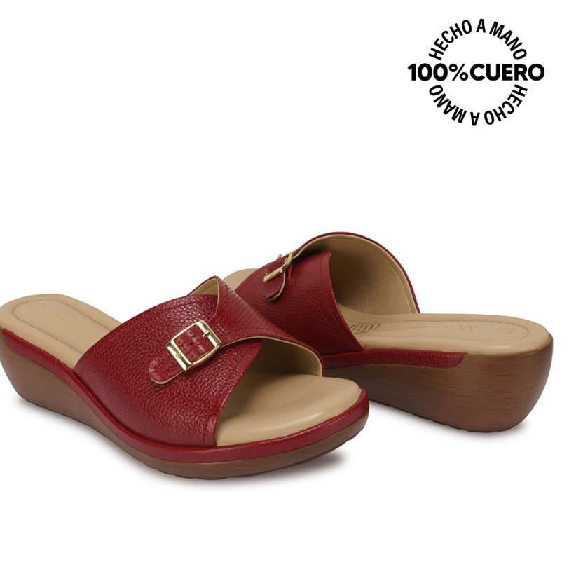 SANDALIA SLIDE CASUAL WIL-2603 ROJO VIALE CUERO - 2