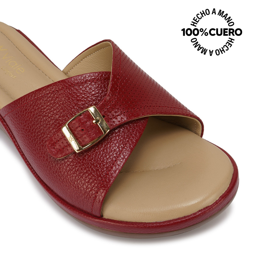 SANDALIA SLIDE CASUAL WIL-2603 ROJO VIALE CUERO - 3