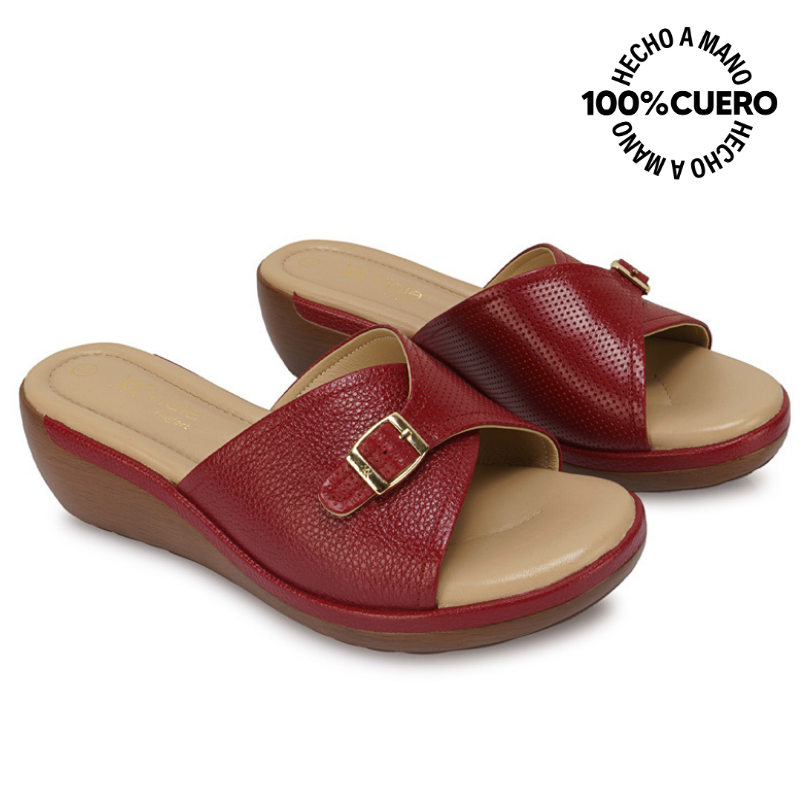 SANDALIA SLIDE CASUAL WIL-2603 ROJO VIALE CUERO - 4