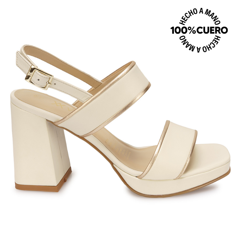 SANDALIA D'ORSAY CASUAL TATI-2613 HUESO/DORADO VIALE CUERO - 1