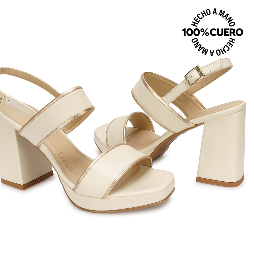 SANDALIA D'ORSAY CASUAL TATI-2613 HUESO/DORADO VIALE CUERO - 2
