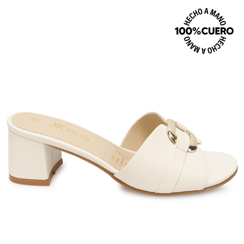 SANDALIA SLIDE CASUAL TATI-2603 HUESO VIALE CUERO - 1