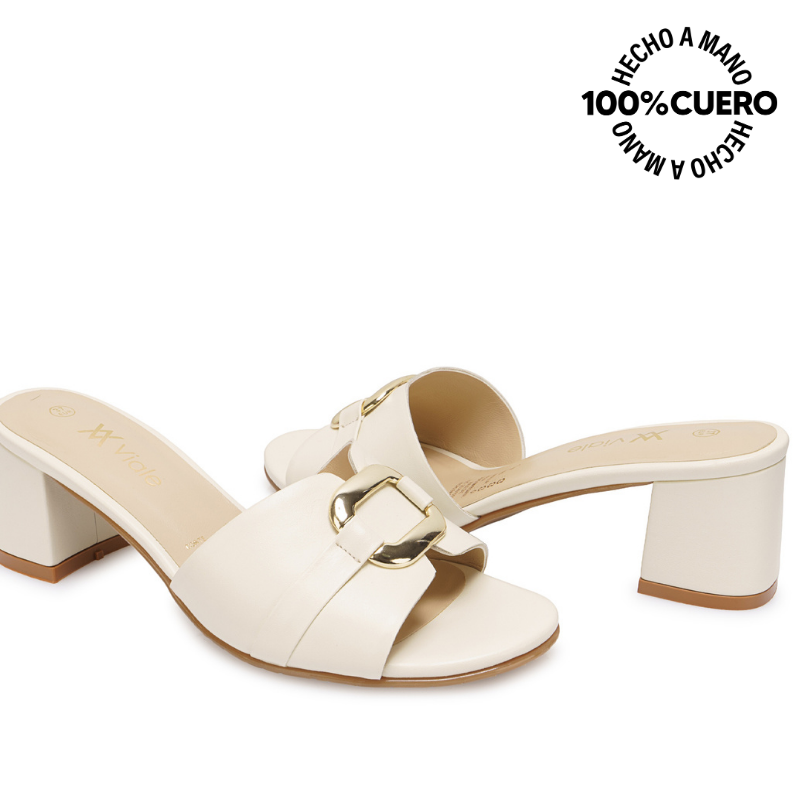 SANDALIA SLIDE CASUAL TATI-2603 HUESO VIALE CUERO - 2