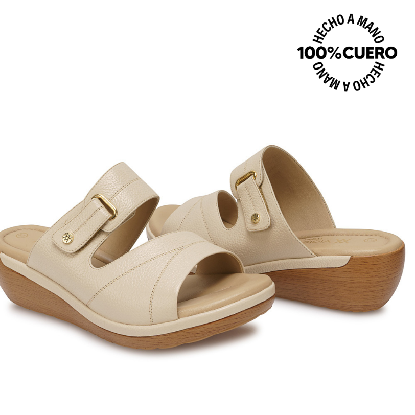 SANDALIA STRAP CASUAL WIL-2601 VAINILLA VIALE CUERO - 2