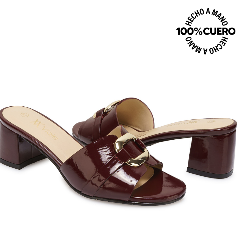 SANDALIA SLIDE CASUAL TATI-2603 ROJO OSCURO VIALE CUERO - 2