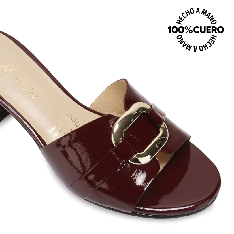 SANDALIA SLIDE CASUAL TATI-2603 ROJO OSCURO VIALE CUERO - 3