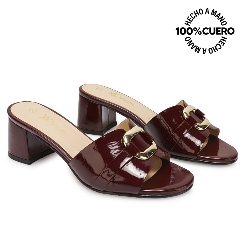 SANDALIA SLIDE CASUAL TATI-2603 ROJO OSCURO VIALE CUERO - 4