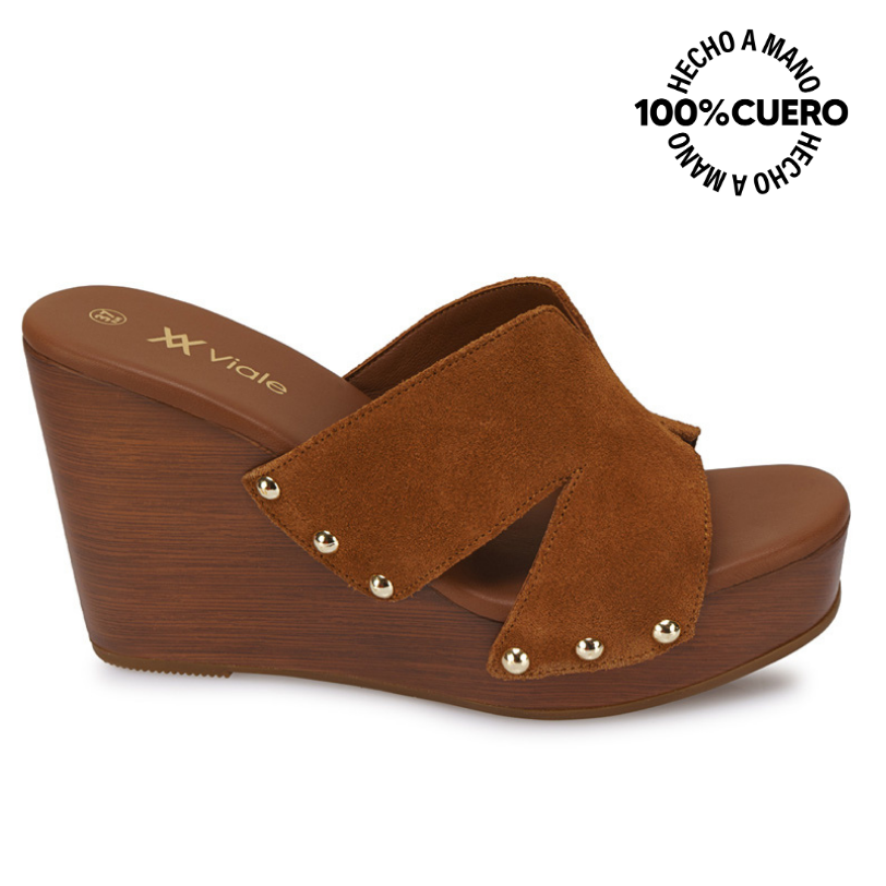 SANDALIA SLIDE CASUAL SOFI-2610 HABANO VIALE CUERO - 1