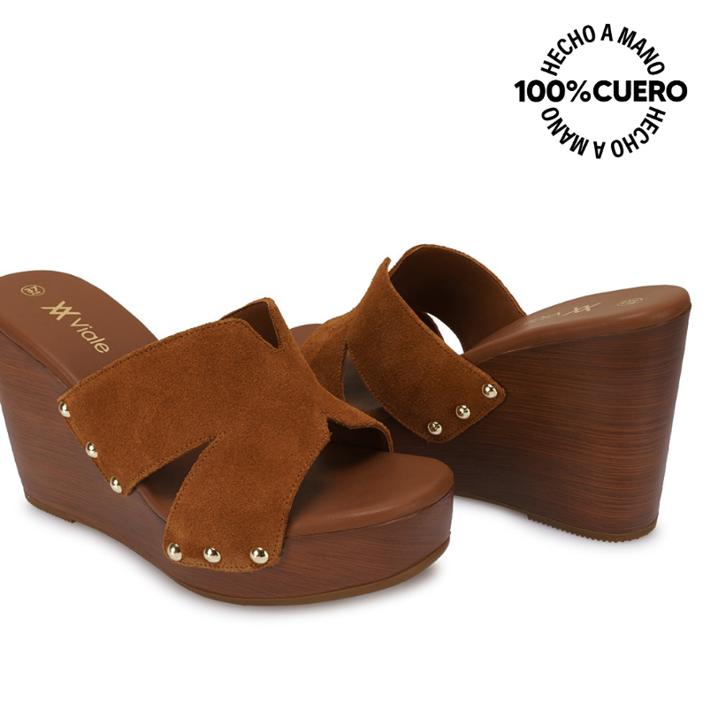 SANDALIA SLIDE CASUAL SOFI-2610 HABANO VIALE CUERO - 2