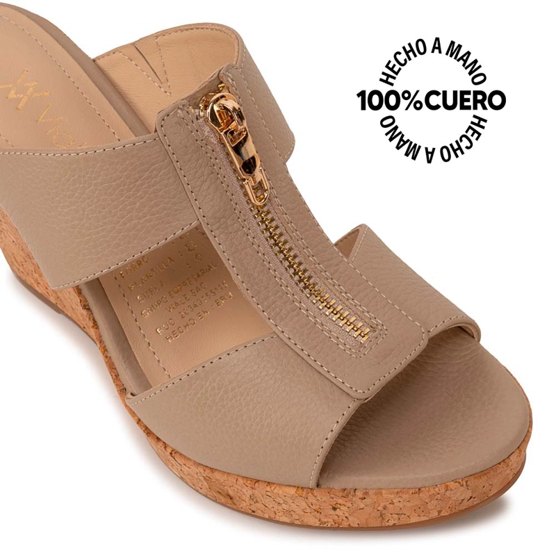 SANDALIA SLIDE CASUAL ALE-2622 ARENA VIALE CUERO - 3