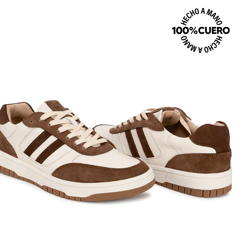 ZAPATILLA CASUAL RICARDO-2605 BLANCO/COCOA VIALE HOMME CUERO - 2