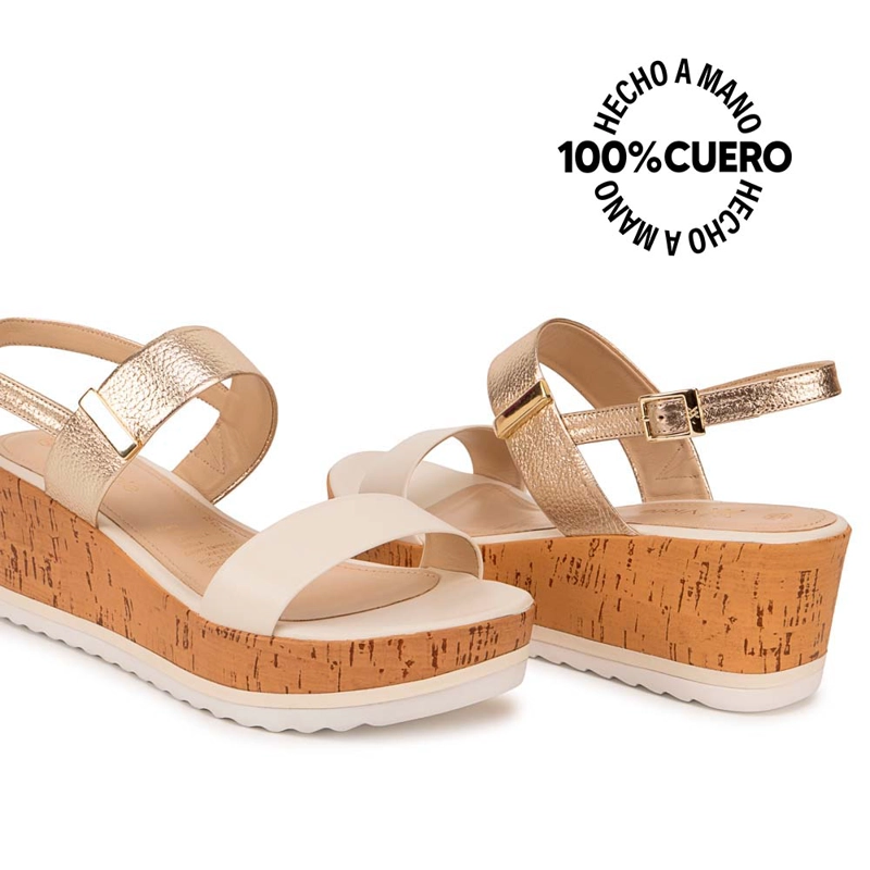 SANDALIA STRAP CASUAL ALE-2510 HUESO/CHAMPAGNE VIALE CUERO - 2