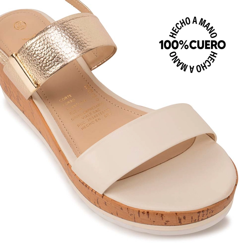 SANDALIA STRAP CASUAL ALE-2510 HUESO/CHAMPAGNE VIALE CUERO - 3