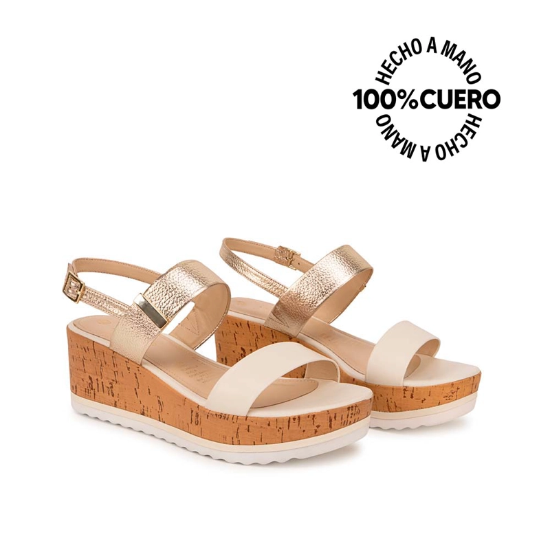 SANDALIA STRAP CASUAL ALE-2510 HUESO/CHAMPAGNE VIALE CUERO - 4