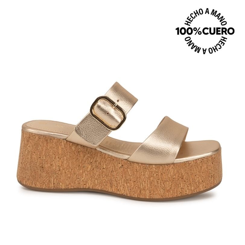 SANDALIA SLIDE CASUAL ALE-2631 DORADO VIALE CUERO - 1