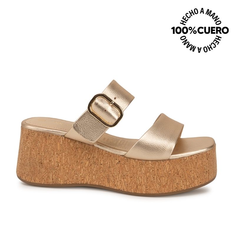 SANDALIA SLIDE CASUAL ALE-2631 DORADO VIALE CUERO - 1