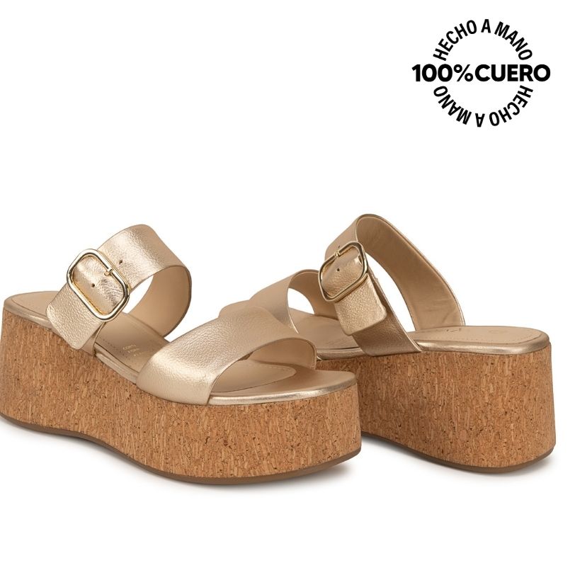 SANDALIA SLIDE CASUAL ALE-2631 DORADO VIALE CUERO - 2