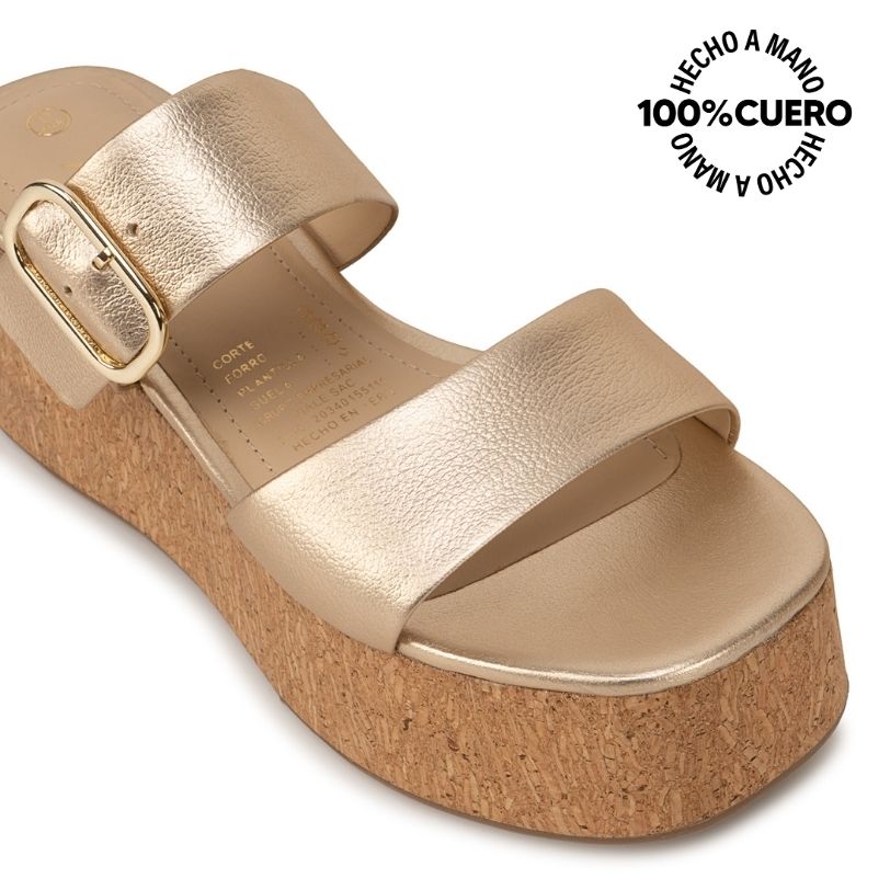 SANDALIA SLIDE CASUAL ALE-2631 DORADO VIALE CUERO - 3