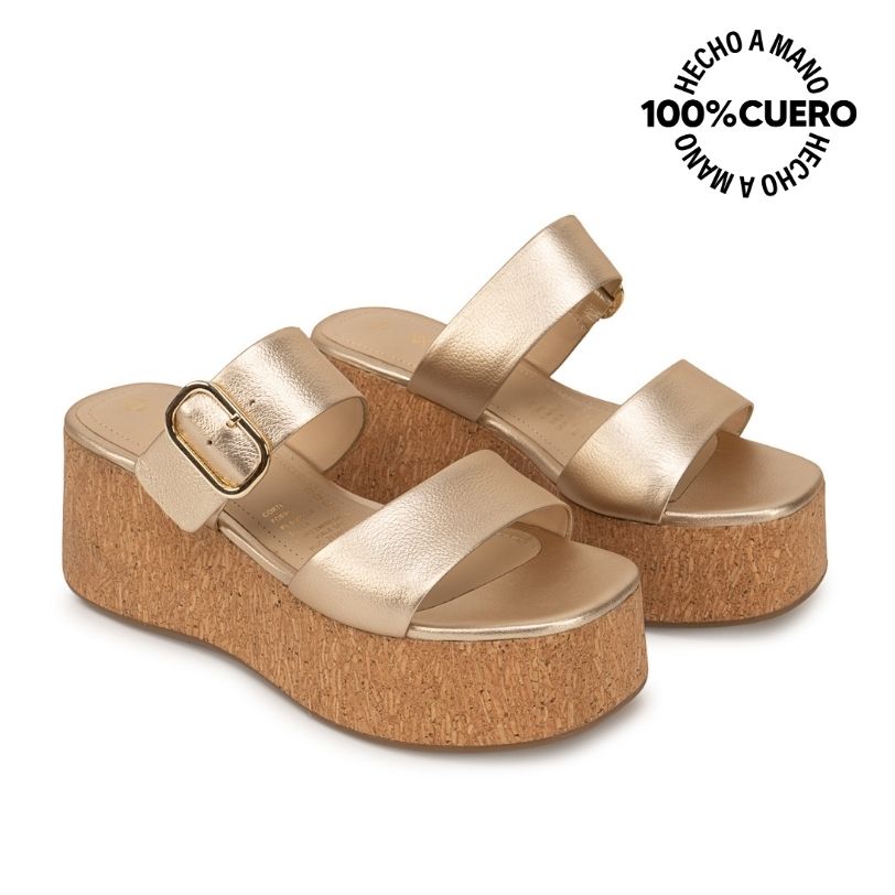 SANDALIA SLIDE CASUAL ALE-2631 DORADO VIALE CUERO - 4