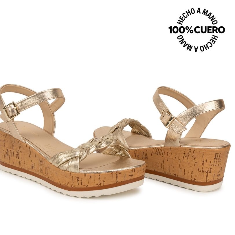SANDALIA D'ORSAY CASUAL ALE-2612 DORADO VIALE CUERO - 2