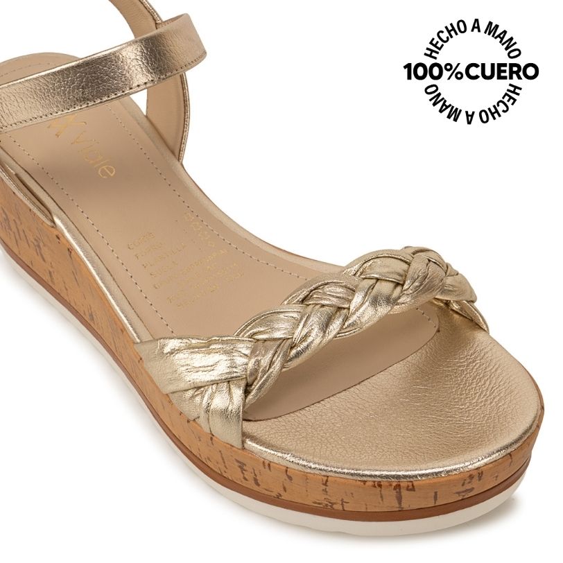 SANDALIA D'ORSAY CASUAL ALE-2612 DORADO VIALE CUERO - 3
