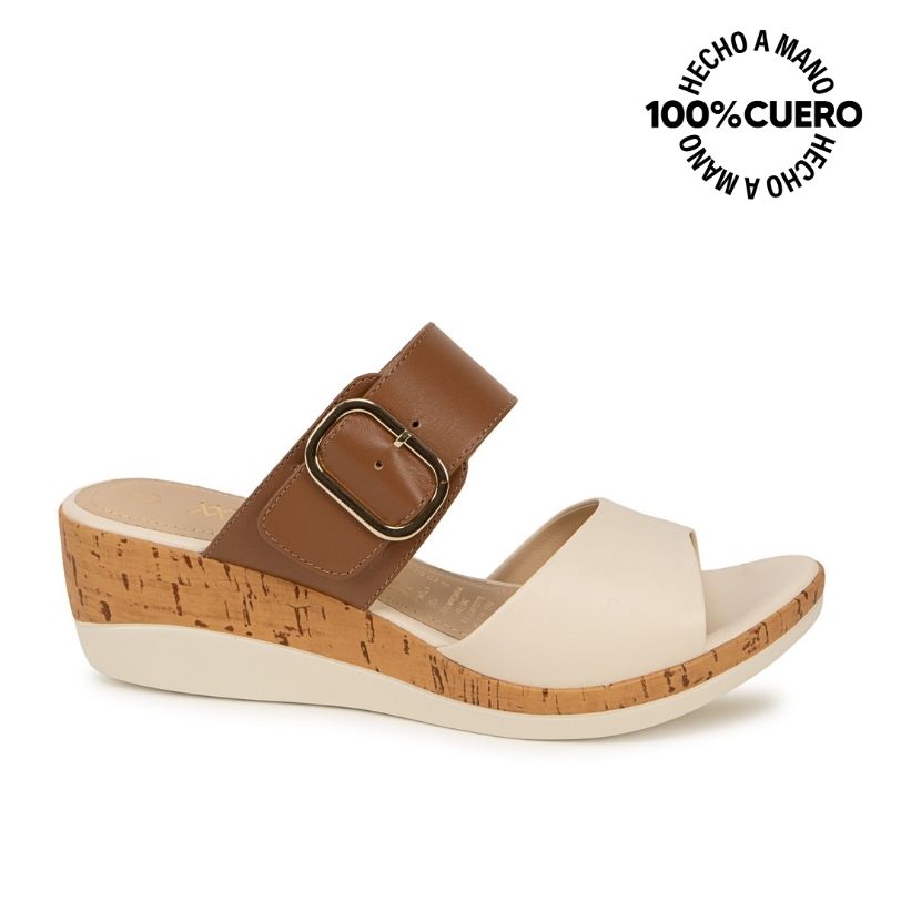 SANDALIA STRAP CASUAL ALE-2635 HUESO/MOCA VIALE CUERO - 1