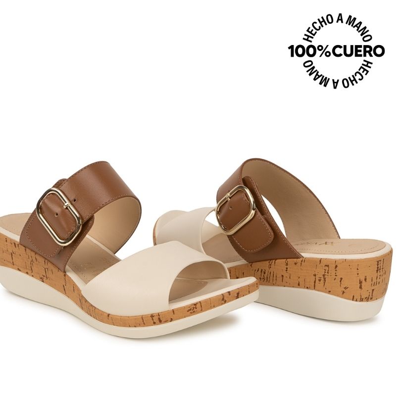 SANDALIA STRAP CASUAL ALE-2635 HUESO/MOCA VIALE CUERO - 2
