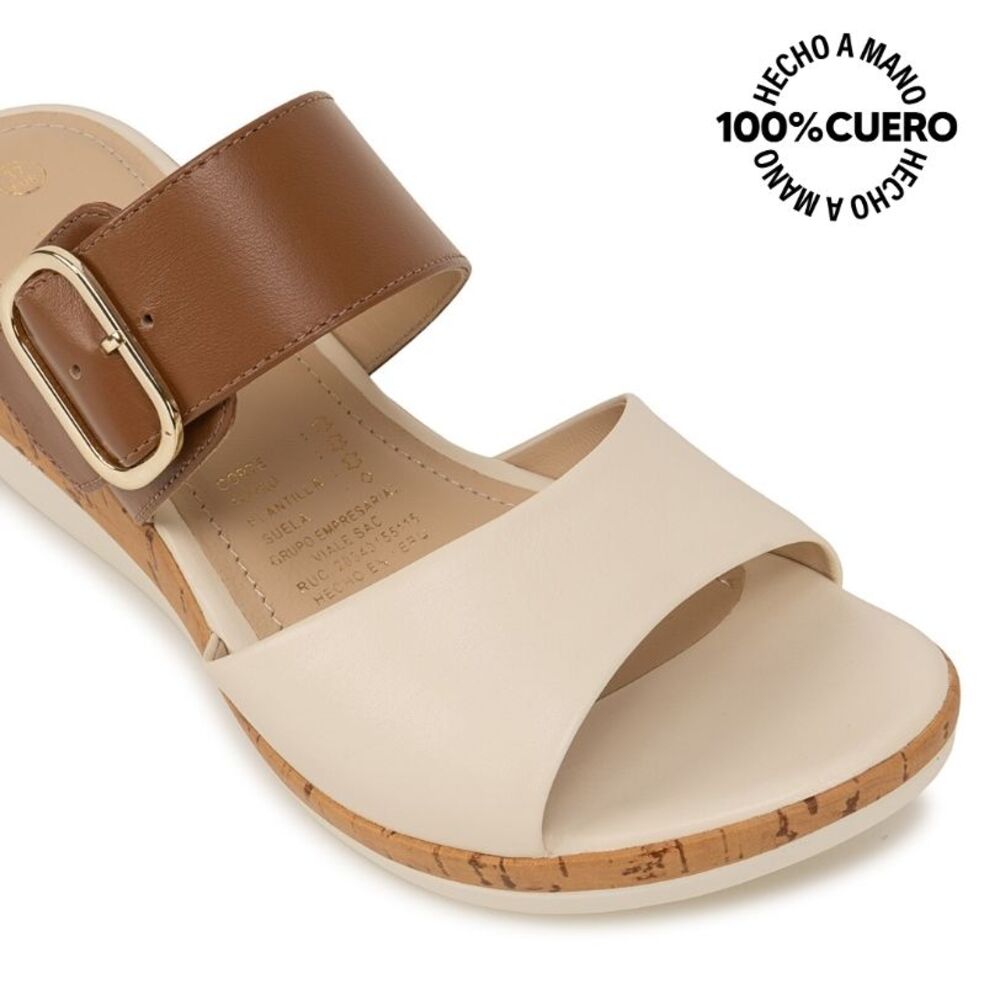 SANDALIA STRAP CASUAL ALE-2635 HUESO/MOCA VIALE CUERO - 3