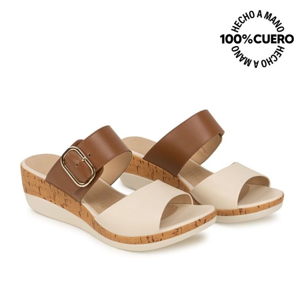 SANDALIA STRAP CASUAL ALE-2635 HUESO/MOCA VIALE CUERO - 4