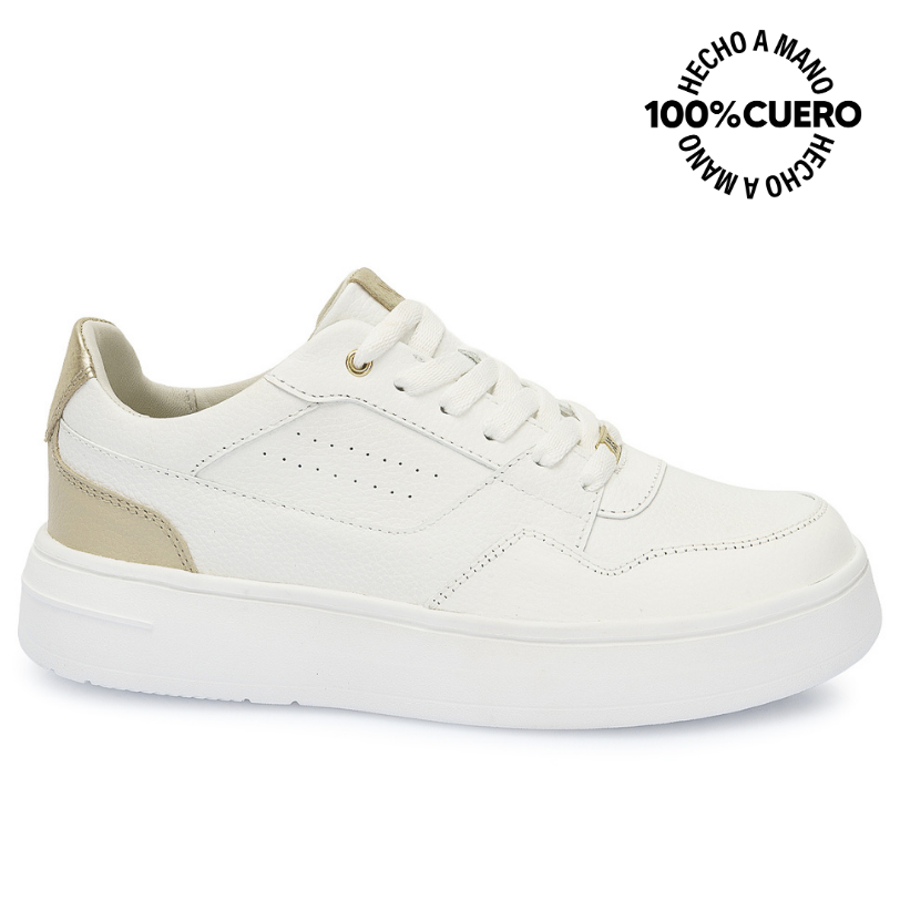 ZAPATILLA CASUAL REC-2510 BLANCO/DORADO VIALE CUERO - 1