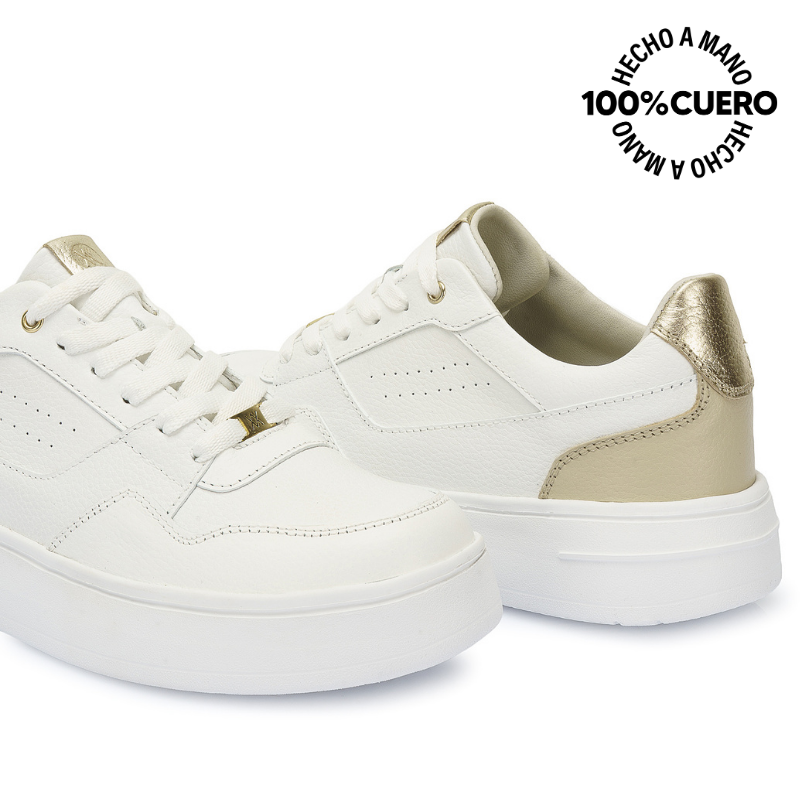 ZAPATILLA CASUAL REC-2510 BLANCO/DORADO VIALE CUERO - 2