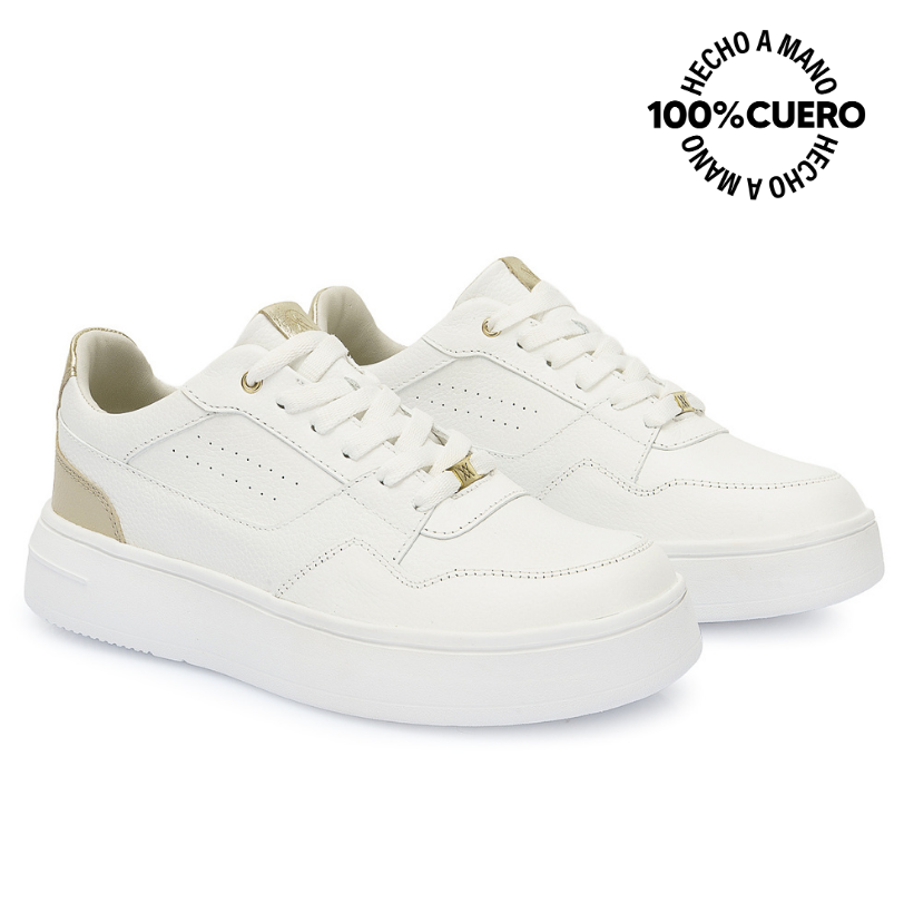 ZAPATILLA CASUAL REC-2510 BLANCO/DORADO VIALE CUERO - 4