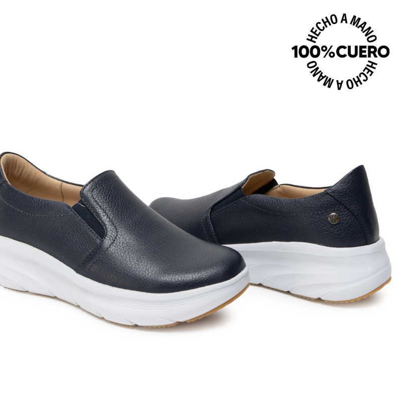 ZAPATO SLIP ON CASUAL REC-2507 AZUL VIALE CUERO - 2
