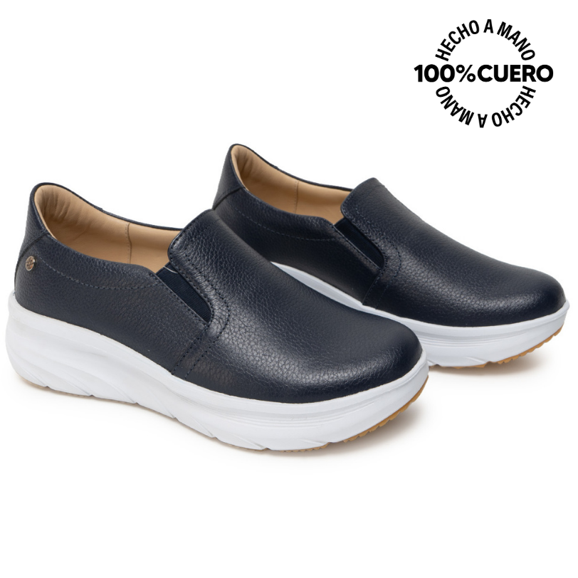 ZAPATO SLIP ON CASUAL REC-2507 AZUL VIALE CUERO - 4