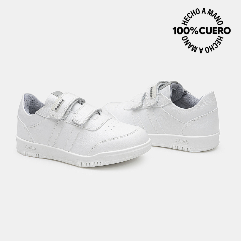 ZAPATILLA ESCOLAR CASUAL ANDREI-2604 BLANCO RABBIT CUERO - 2