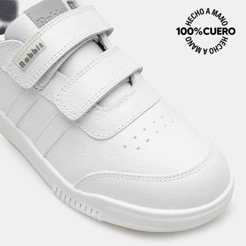 ZAPATILLA ESCOLAR CASUAL ANDREI-2604 BLANCO RABBIT CUERO - 3