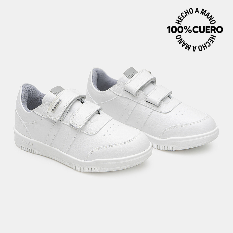 ZAPATILLA ESCOLAR CASUAL ANDREI-2604 BLANCO RABBIT CUERO - 4