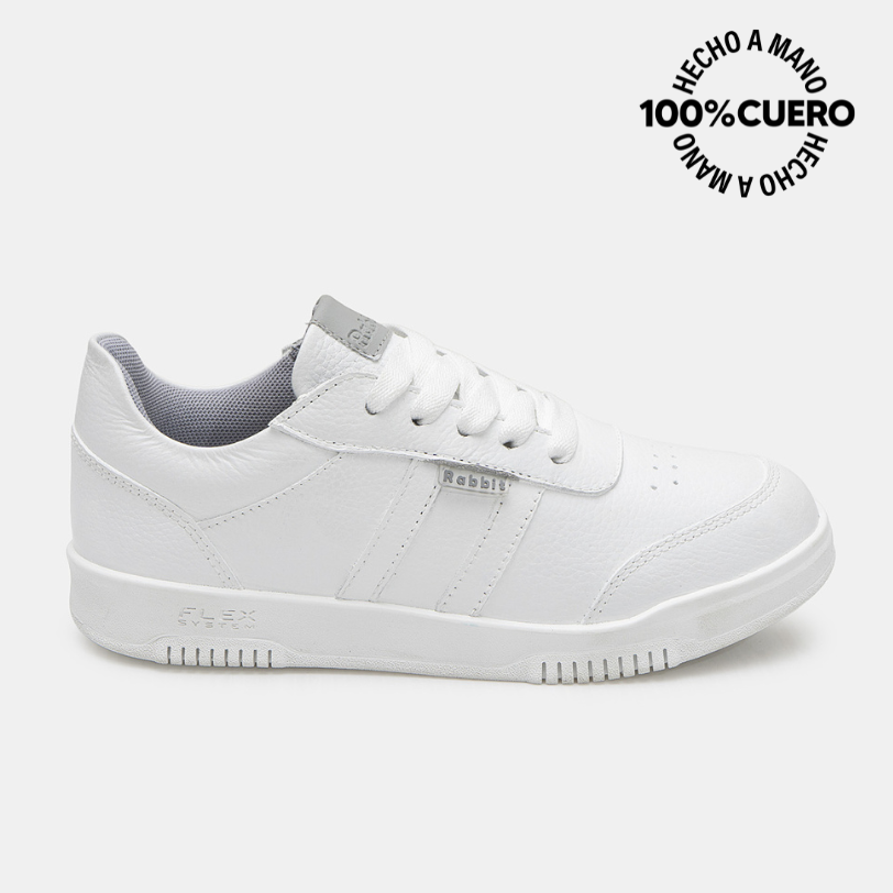 ZAPATILLA ESCOLAR CASUAL ANDREI-2602 BLANCO RABBIT CUERO - 1
