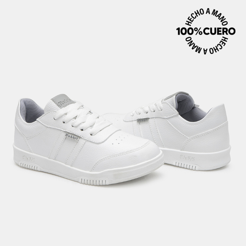 ZAPATILLA ESCOLAR CASUAL ANDREI-2602 BLANCO RABBIT CUERO - 2