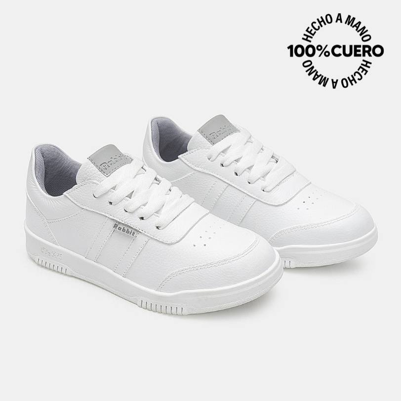 ZAPATILLA ESCOLAR CASUAL ANDREI-2602 BLANCO RABBIT CUERO - 4