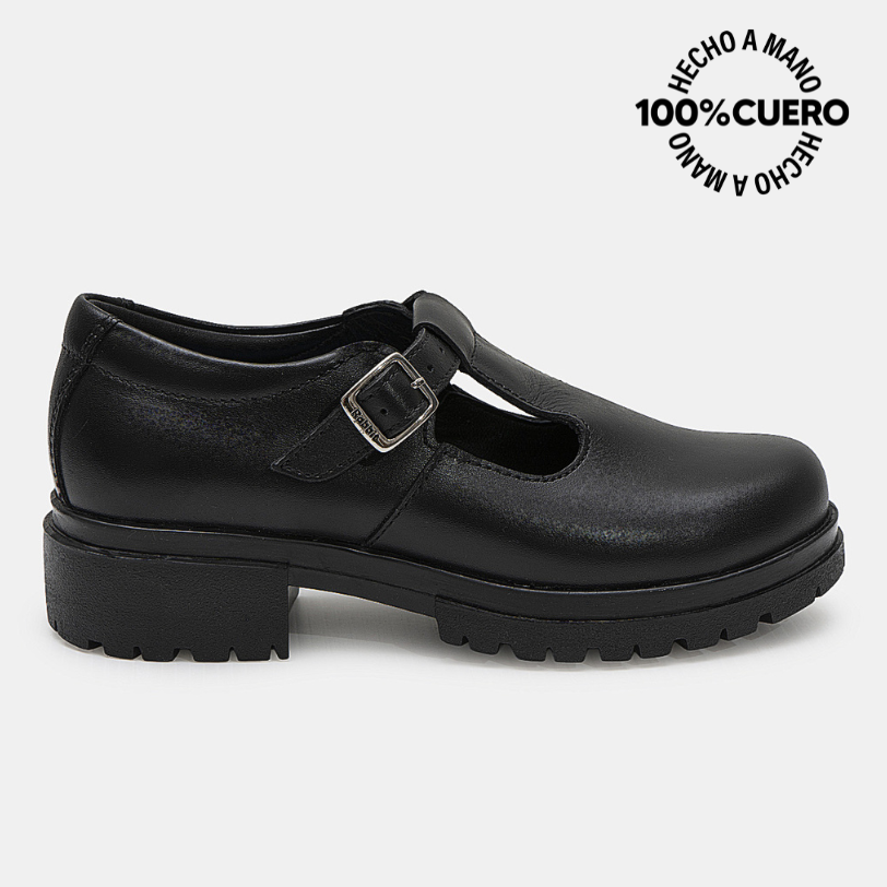 ZAPATO ESCOLAR CASUAL MANA-2604 NEGRO RABBIT CUERO - 1