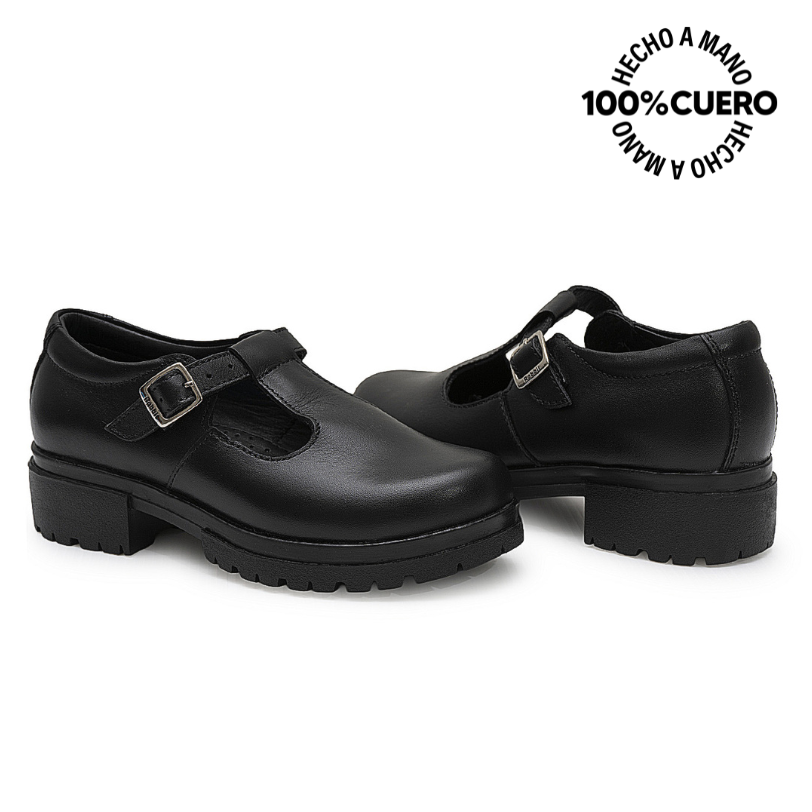 ZAPATO ESCOLAR CASUAL MANA-2604 NEGRO RABBIT CUERO - 2