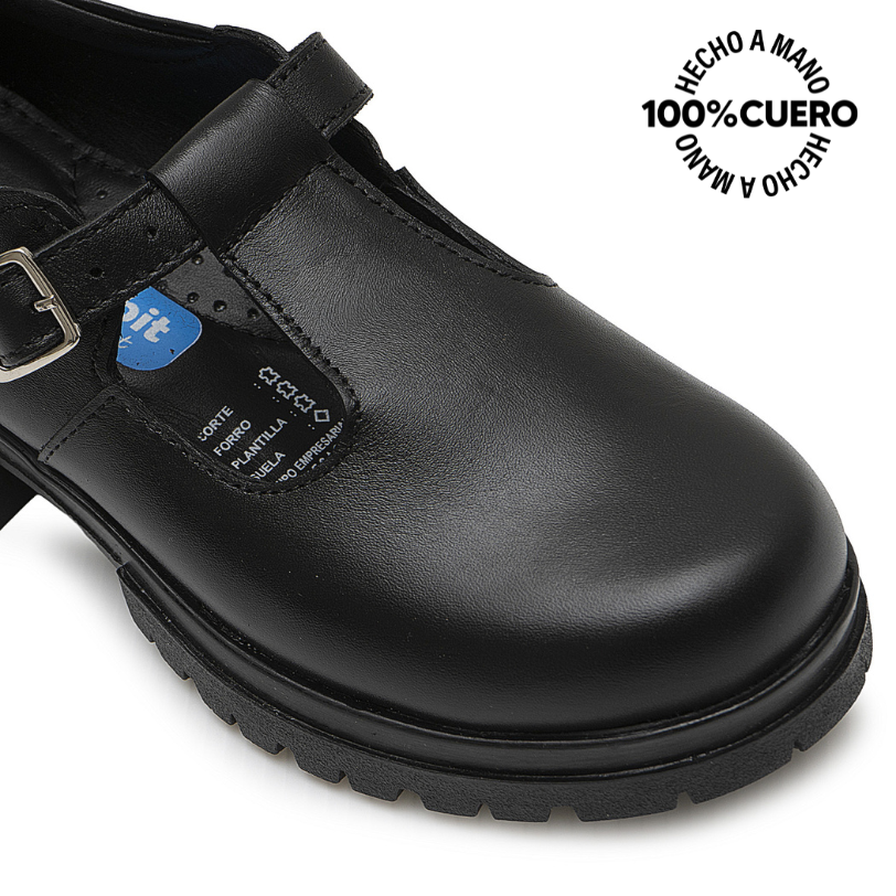 ZAPATO ESCOLAR CASUAL MANA-2604 NEGRO RABBIT CUERO - 3