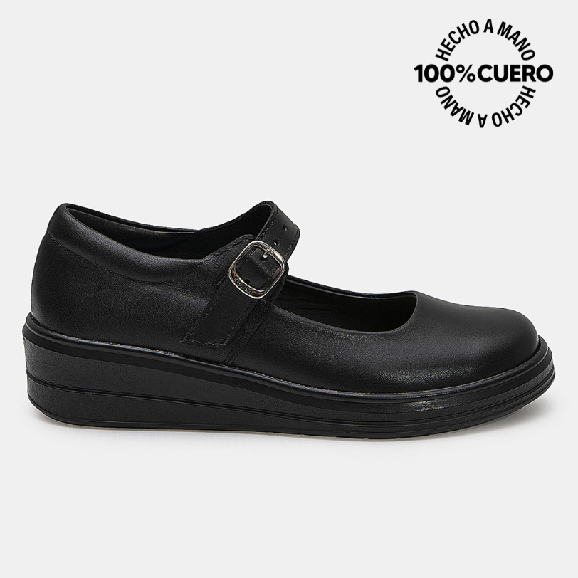 ZAPATO ESCOLAR CASUAL MANA-2607 NEGRO RABBIT CUERO - 1