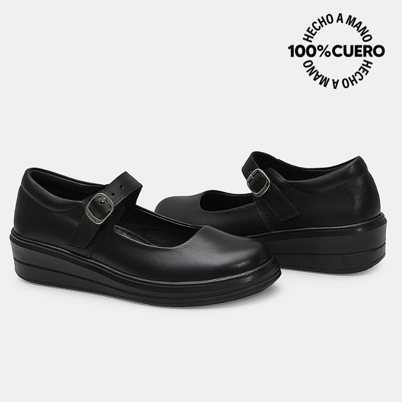 ZAPATO ESCOLAR CASUAL MANA-2607 NEGRO RABBIT CUERO - 2